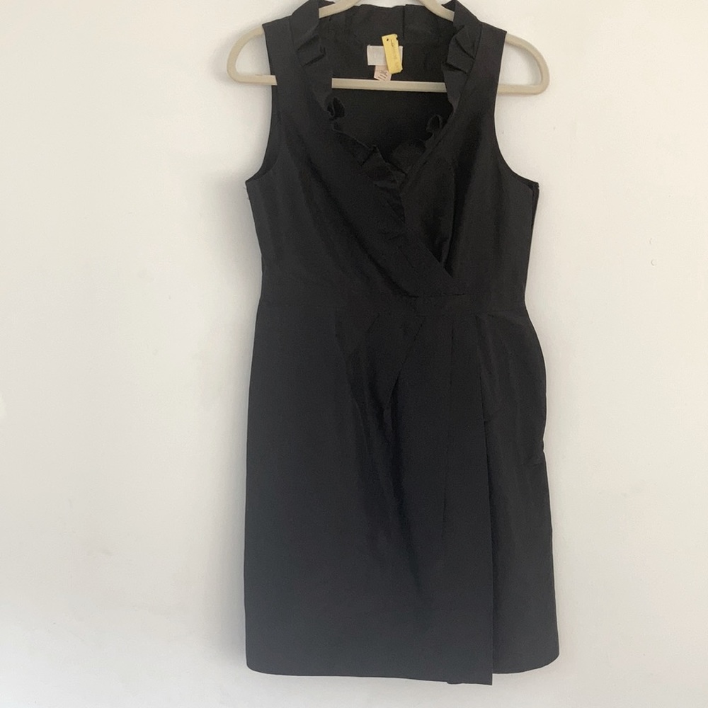 J. Crew black silk v neck dress